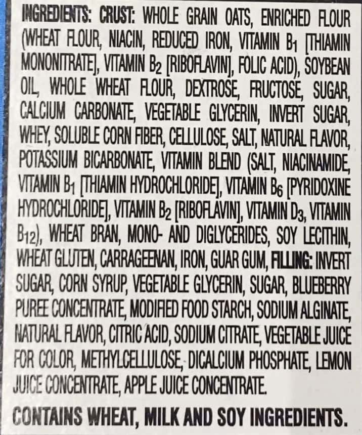 nutri grain ingredient label